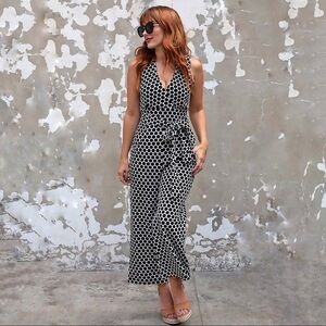 Anthropologie Eva Franco Masha Abstract Polka Dot Knit Jumpsuit Black White SM